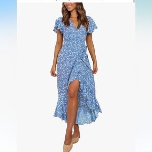 NWT Floral Blue Wrap Dress